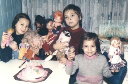 The three of us celebrating a doll's birthday, c. 1978?